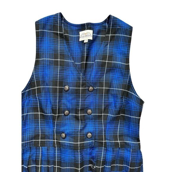 Susan Bristol Vintage Navy Blue & Black Plaid Jumper Pleated Midi‎ Dress Size 4 - Picture 3 of 6